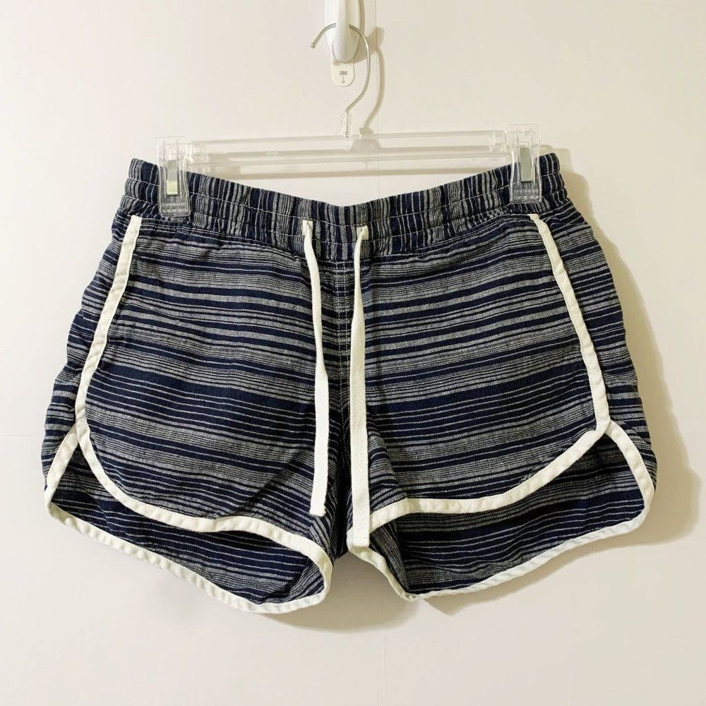 Athleta Size 2 100% Linen Jacquard Sandbar Stripe Shortie Shorts Drawstring